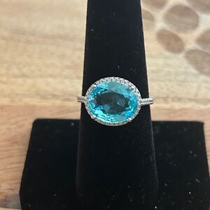 New Blue Gemstone Silver costume Ring size 8‎